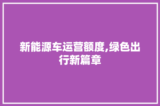 新能源车运营额度,绿色出行新篇章