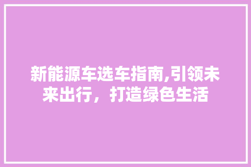 新能源车选车指南,引领未来出行，打造绿色生活