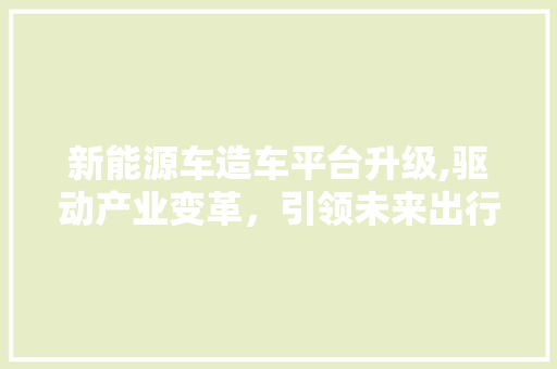新能源车造车平台升级,驱动产业变革，引领未来出行