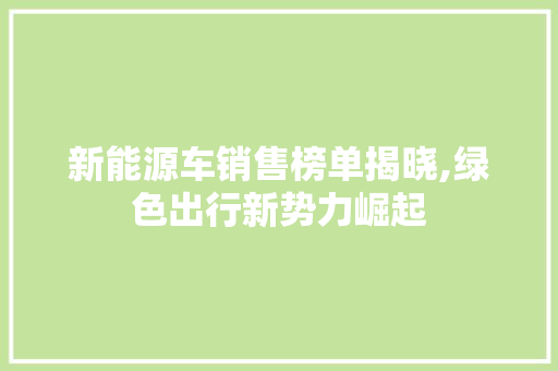 新能源车销售榜单揭晓,绿色出行新势力崛起