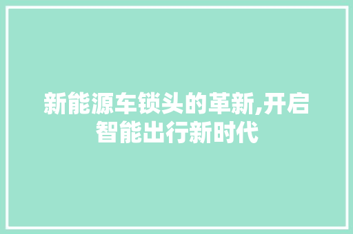 新能源车锁头的革新,开启智能出行新时代