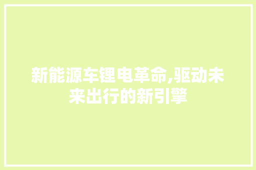 新能源车锂电革命,驱动未来出行的新引擎