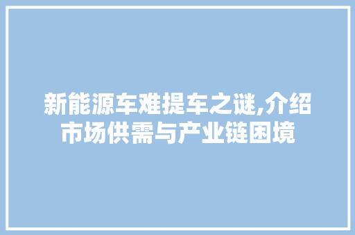 新能源车难提车之谜,介绍市场供需与产业链困境