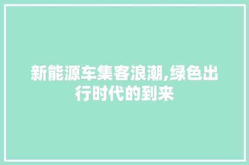 新能源车集客浪潮,绿色出行时代的到来