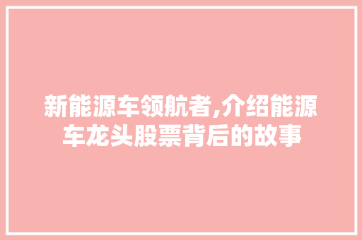 新能源车领航者,介绍能源车龙头股票背后的故事