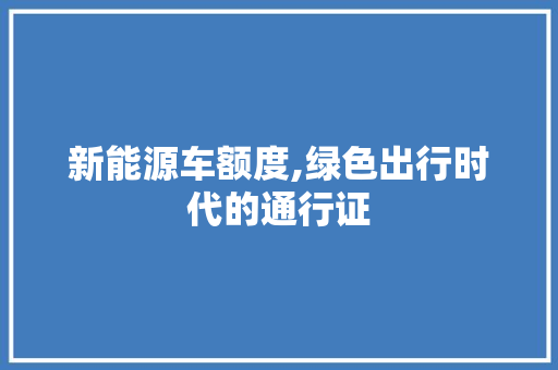 新能源车额度,绿色出行时代的通行证