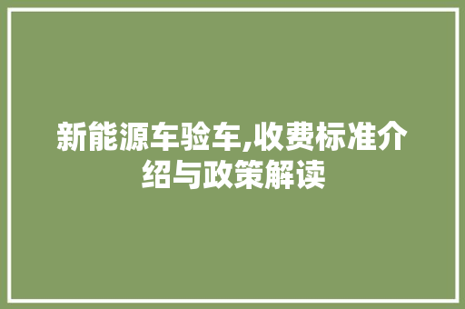 新能源车验车,收费标准介绍与政策解读