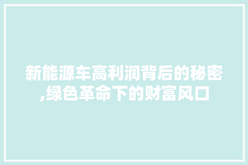新能源车高利润背后的秘密,绿色革命下的财富风口