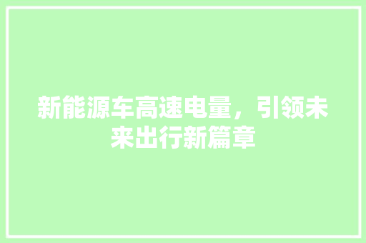 新能源车高速电量，引领未来出行新篇章