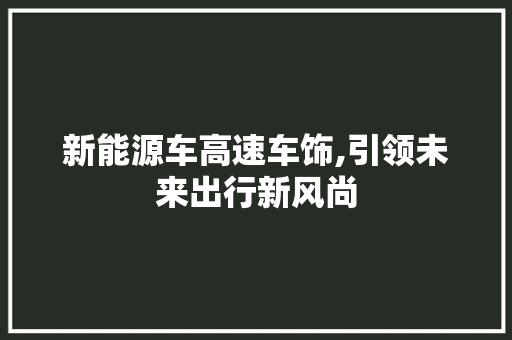 新能源车高速车饰,引领未来出行新风尚