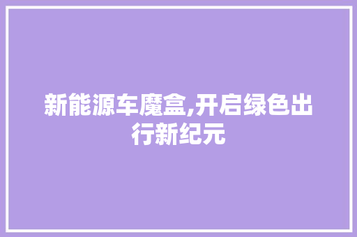 新能源车魔盒,开启绿色出行新纪元
