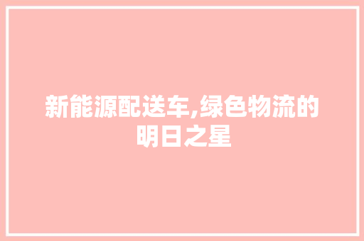 新能源配送车,绿色物流的明日之星