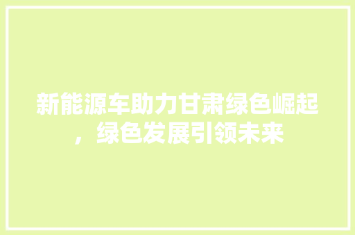 新能源车助力甘肃绿色崛起，绿色发展引领未来
