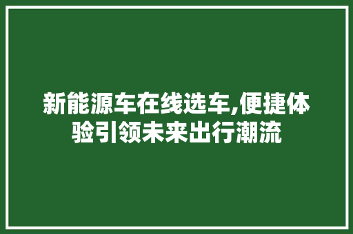 新能源车在线选车,便捷体验引领未来出行潮流
