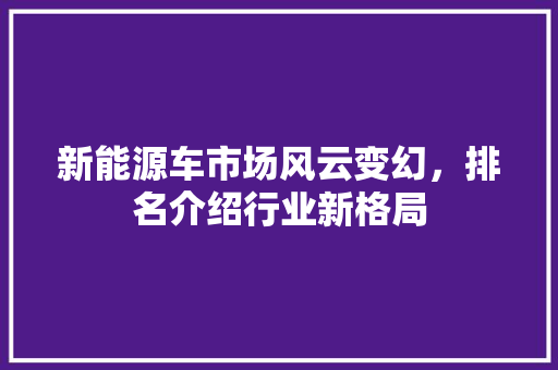 新能源车市场风云变幻，排名介绍行业新格局