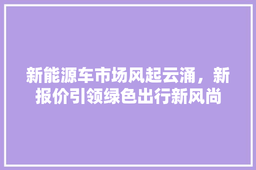 新能源车市场风起云涌，新报价引领绿色出行新风尚
