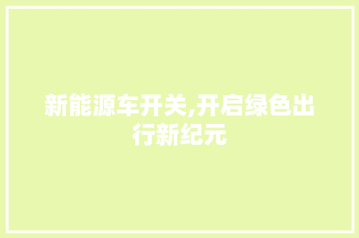 新能源车开关,开启绿色出行新纪元
