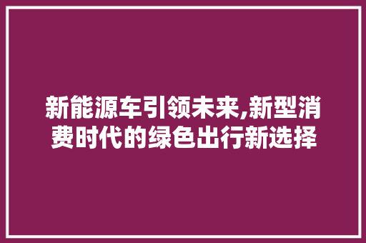 新能源车引领未来,新型消费时代的绿色出行新选择