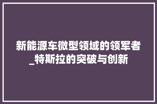 新能源车微型领域的领军者_特斯拉的突破与创新