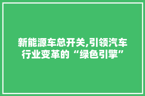 新能源车总开关,引领汽车行业变革的“绿色引擎”