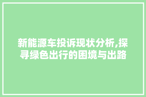新能源车投诉现状分析,探寻绿色出行的困境与出路