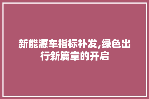 新能源车指标补发,绿色出行新篇章的开启