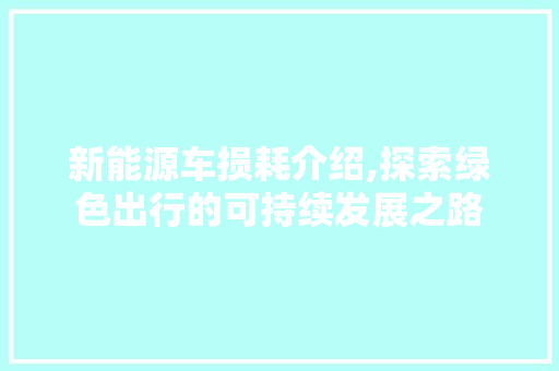 新能源车损耗介绍,探索绿色出行的可持续发展之路