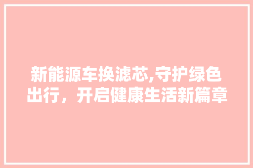新能源车换滤芯,守护绿色出行，开启健康生活新篇章