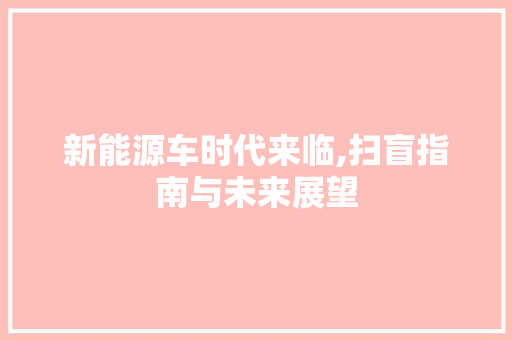 新能源车时代来临,扫盲指南与未来展望