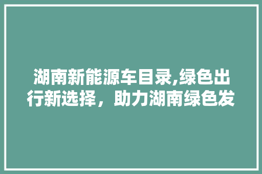 湖南新能源车目录,绿色出行新选择，助力湖南绿色发展