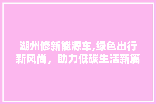 湖州修新能源车,绿色出行新风尚，助力低碳生活新篇章