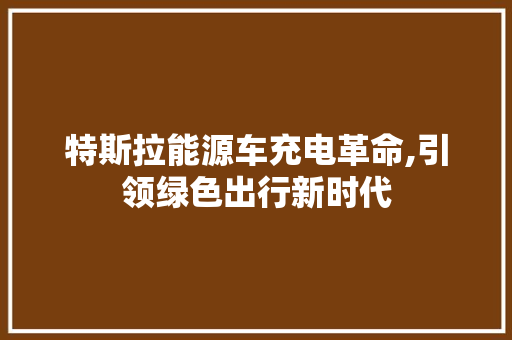 特斯拉能源车充电革命,引领绿色出行新时代