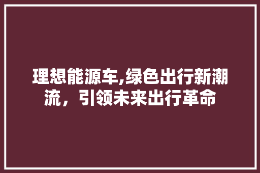 理想能源车,绿色出行新潮流，引领未来出行革命