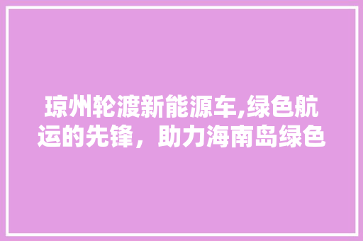 琼州轮渡新能源车,绿色航运的先锋，助力海南岛绿色发展新篇章