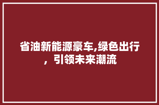 省油新能源豪车,绿色出行，引领未来潮流