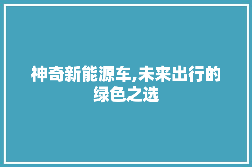 神奇新能源车,未来出行的绿色之选