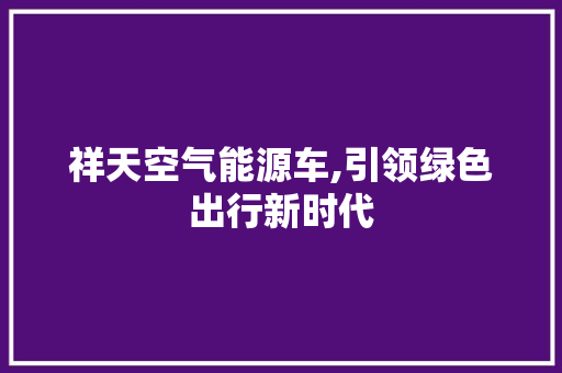 祥天空气能源车,引领绿色出行新时代