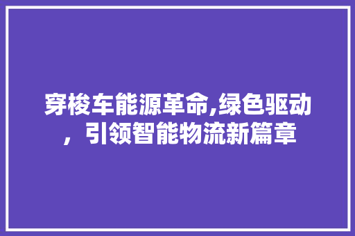 穿梭车能源革命,绿色驱动，引领智能物流新篇章
