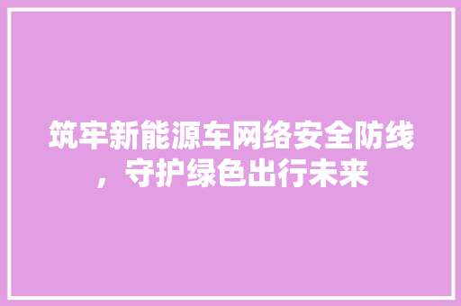 筑牢新能源车网络安全防线，守护绿色出行未来