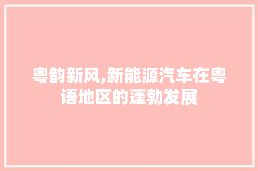 粤韵新风,新能源汽车在粤语地区的蓬勃发展
