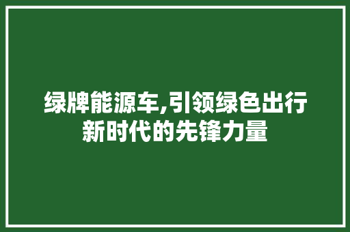 绿牌能源车,引领绿色出行新时代的先锋力量