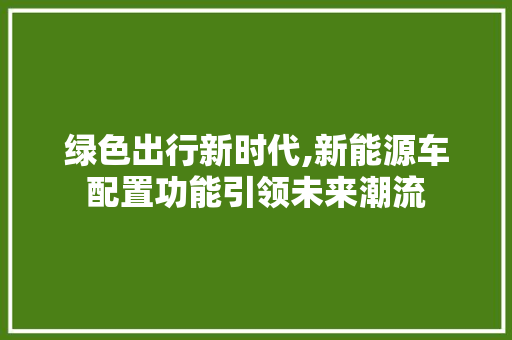 绿色出行新时代,新能源车配置功能引领未来潮流