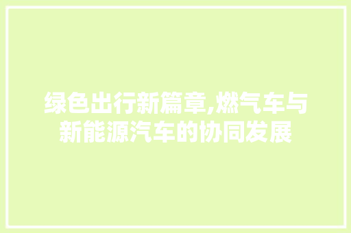 绿色出行新篇章,燃气车与新能源汽车的协同发展