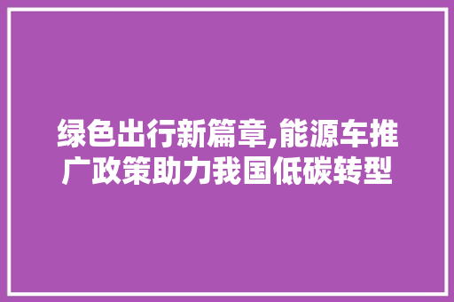绿色出行新篇章,能源车推广政策助力我国低碳转型