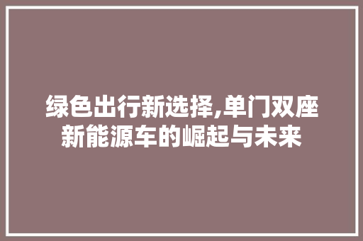 绿色出行新选择,单门双座新能源车的崛起与未来