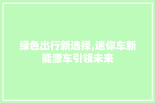 绿色出行新选择,迷你车新能源车引领未来