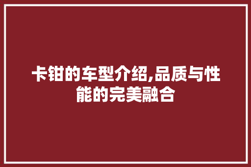 卡钳的车型介绍,品质与性能的完美融合