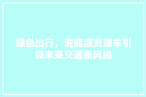 绿色出行，洗能源资源车引领未来交通新风尚