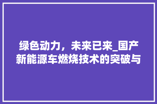 绿色动力，未来已来_国产新能源车燃烧技术的突破与发展
