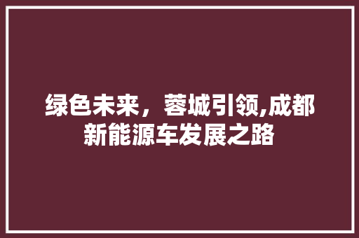 绿色未来，蓉城引领,成都新能源车发展之路